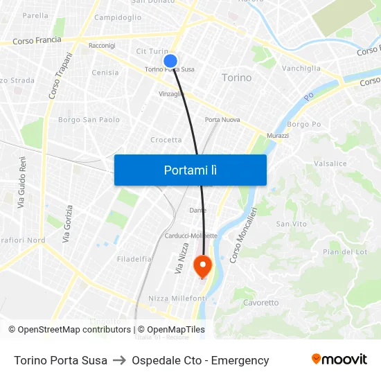 Torino Porta Susa to Ospedale Cto - Emergency map