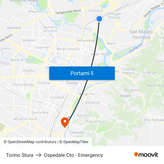 Torino Stura to Ospedale Cto - Emergency map