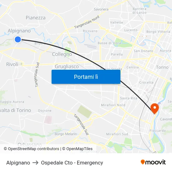 Alpignano to Ospedale Cto - Emergency map