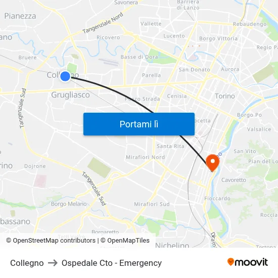 Collegno to Ospedale Cto - Emergency map