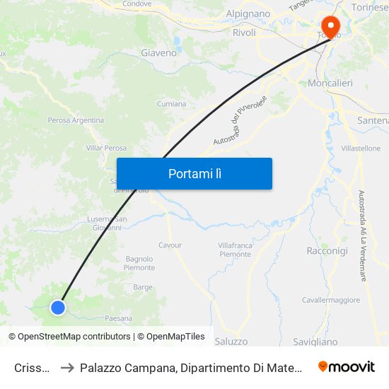 Crissolo to Palazzo Campana, Dipartimento Di Matematica map