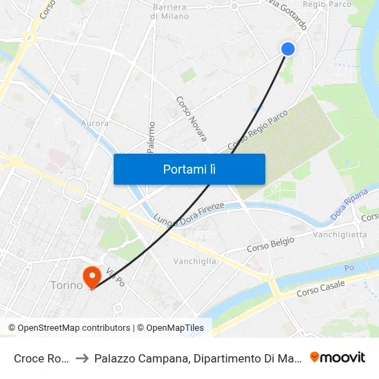 Croce Rossa to Palazzo Campana, Dipartimento Di Matematica map