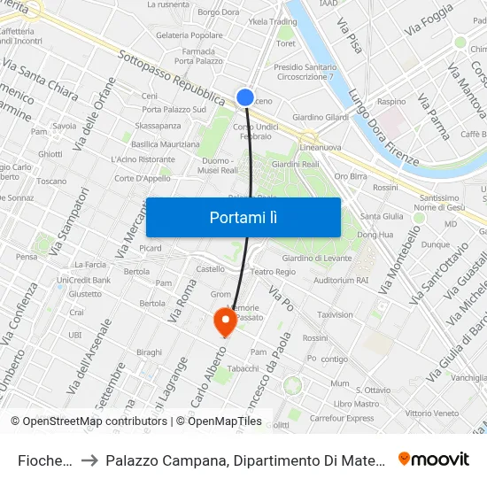 Fiochetto to Palazzo Campana, Dipartimento Di Matematica map