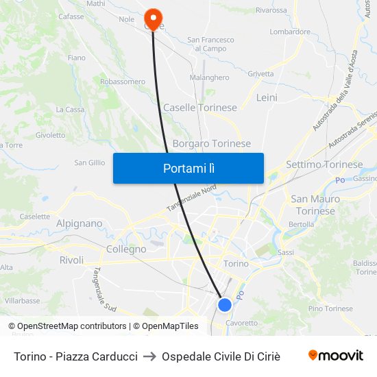 Torino - Piazza Carducci to Ospedale Civile Di Ciriè map