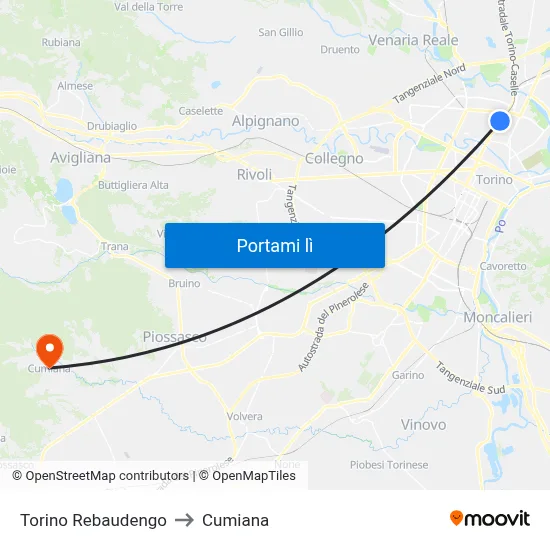 Torino Rebaudengo to Cumiana map