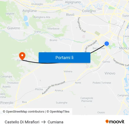 Castello Di Mirafiori to Cumiana map
