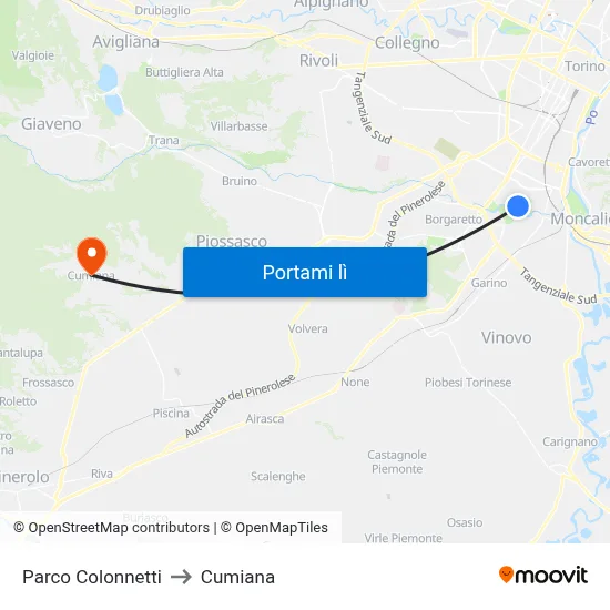 Parco Colonnetti to Cumiana map