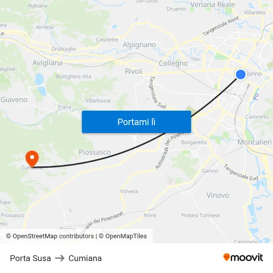 Porta Susa to Cumiana map