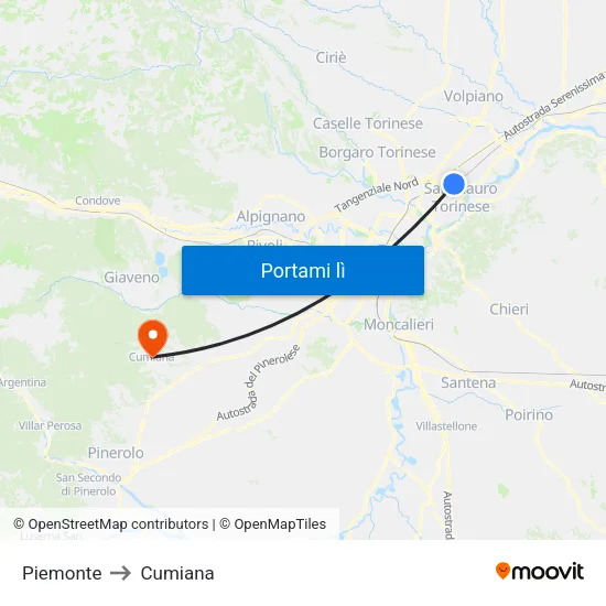 Piemonte to Cumiana map