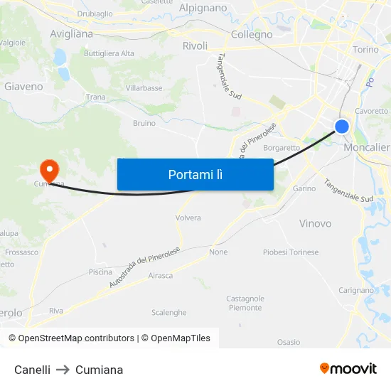 Canelli to Cumiana map