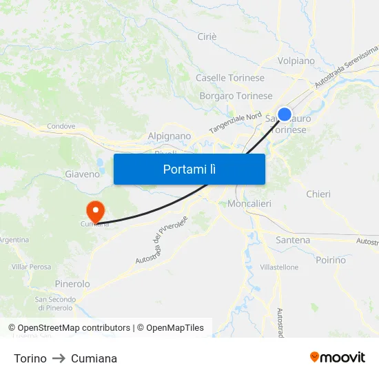 Torino to Cumiana map