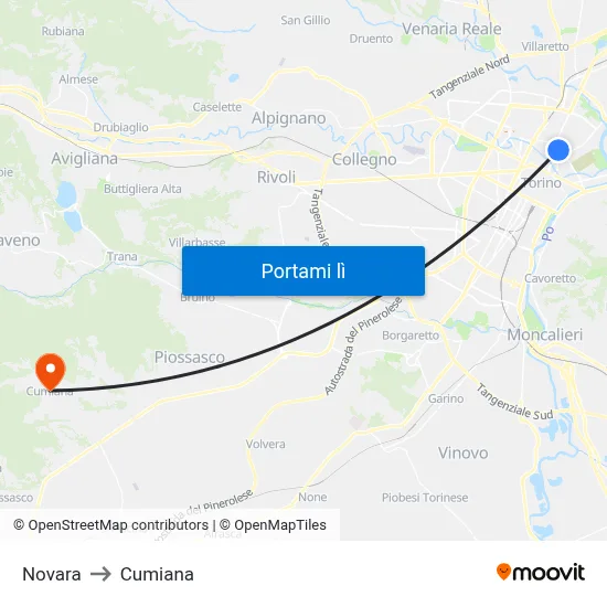 Novara to Cumiana map