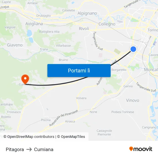 Pitagora to Cumiana map