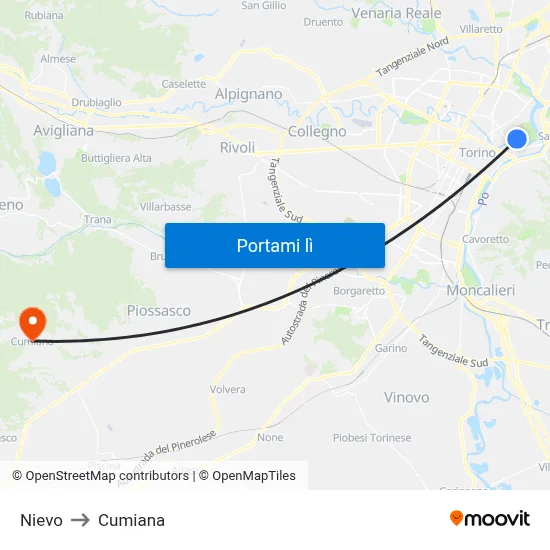 Nievo to Cumiana map