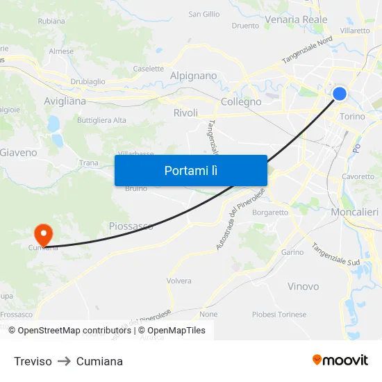 Treviso to Cumiana map