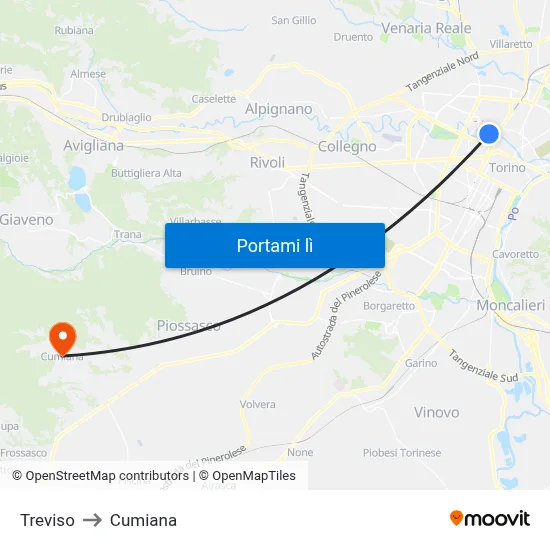 Treviso to Cumiana map