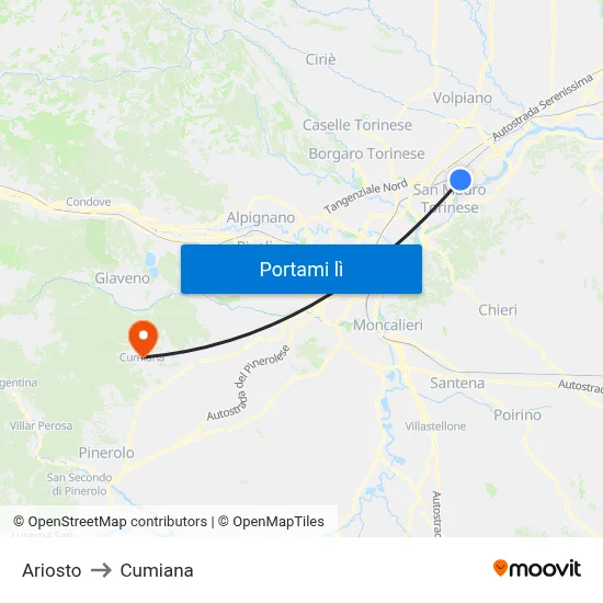 Ariosto to Cumiana map