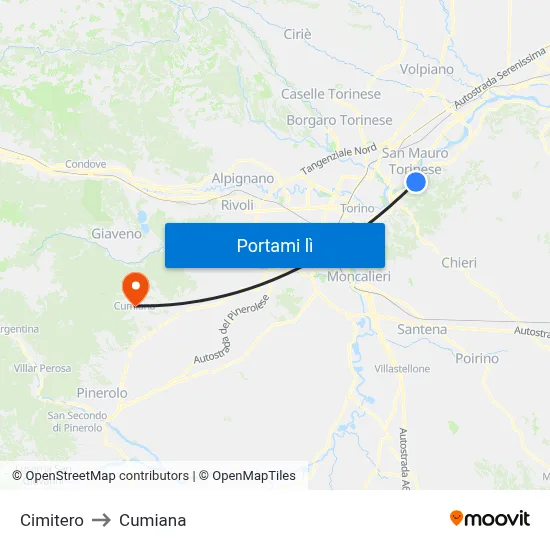 Cimitero to Cumiana map