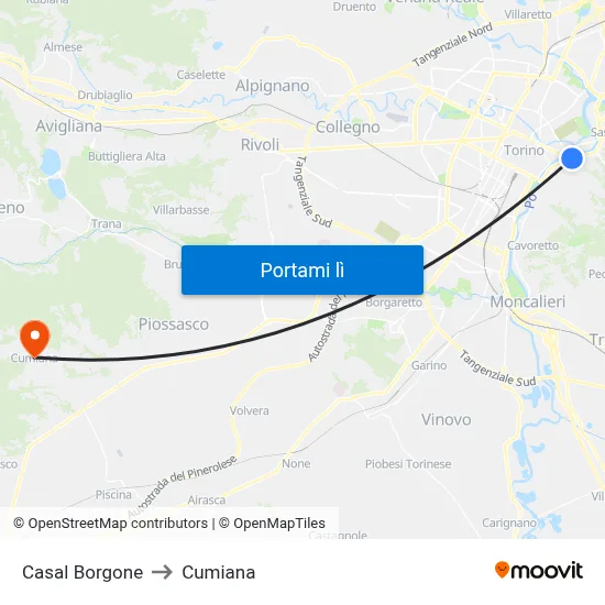 Casal Borgone to Cumiana map