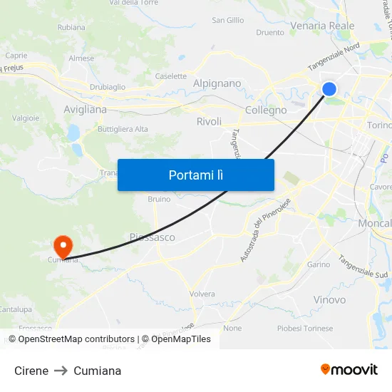 Cirene to Cumiana map