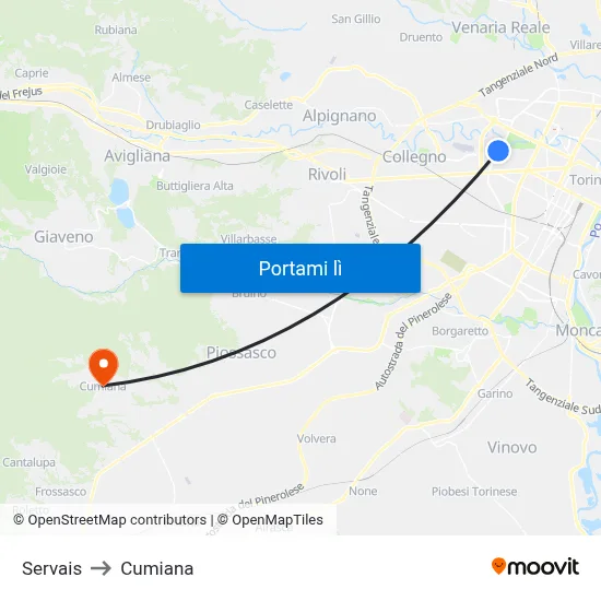 Servais to Cumiana map