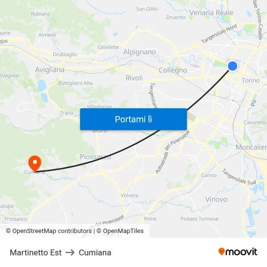 Martinetto Est to Cumiana map