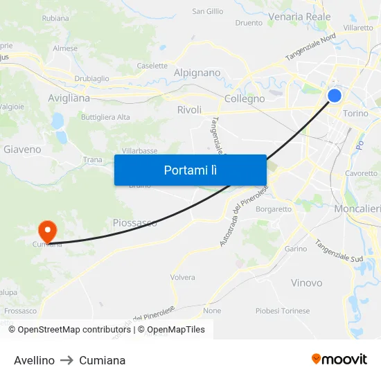 Avellino to Cumiana map