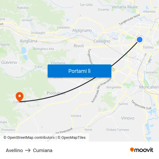 Avellino to Cumiana map