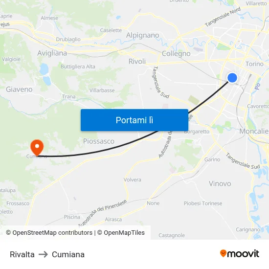 Rivalta to Cumiana map