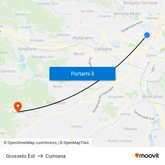 Grosseto Est to Cumiana map