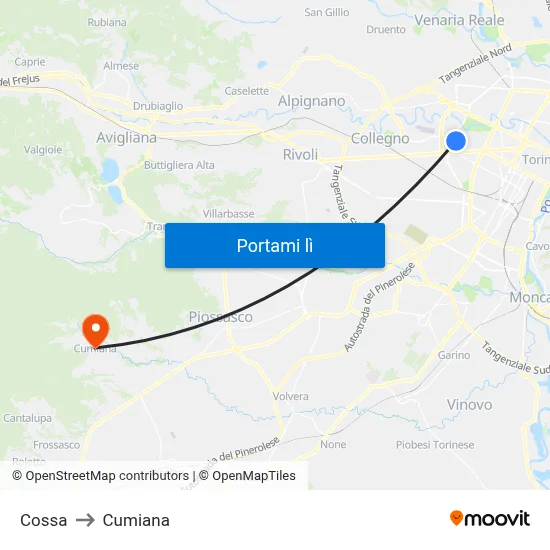 Cossa to Cumiana map