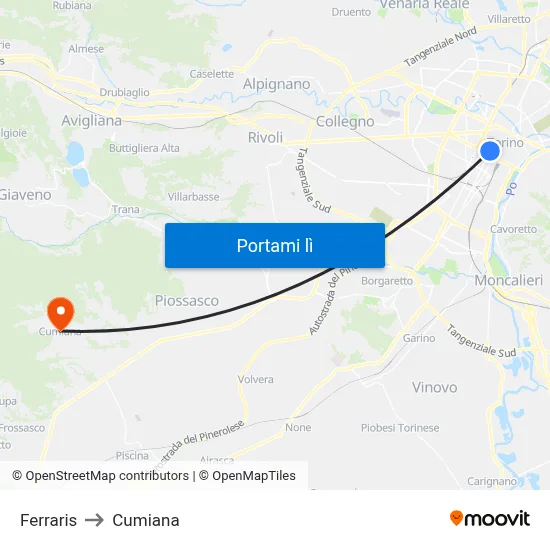 Ferraris to Cumiana map