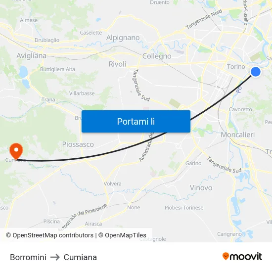 Borromini to Cumiana map