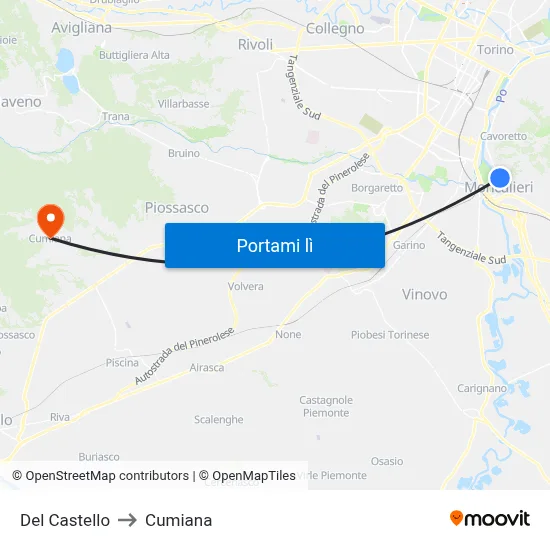 Del Castello to Cumiana map