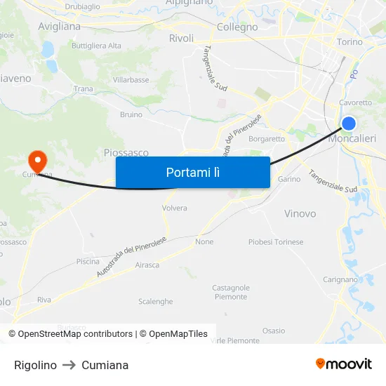 Rigolino to Cumiana map