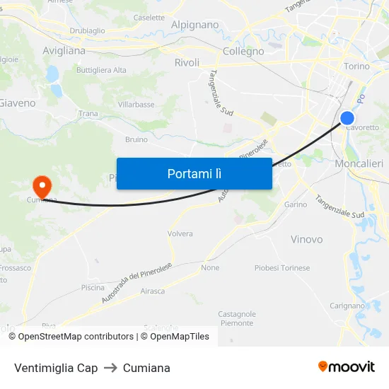Ventimiglia Cap to Cumiana map