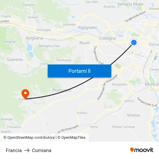 Francia to Cumiana map