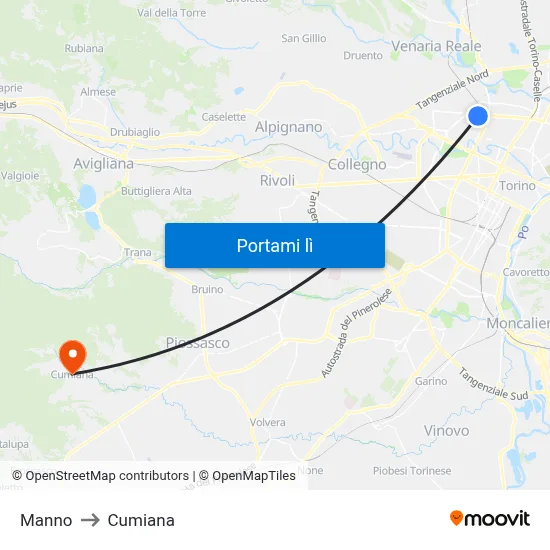 Manno to Cumiana map