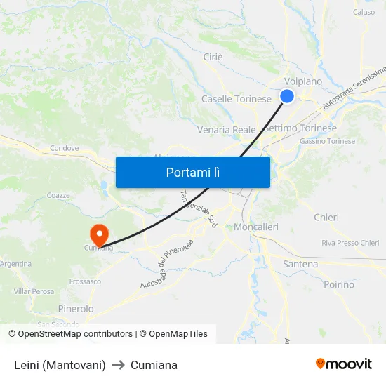Leini (Mantovani) to Cumiana map
