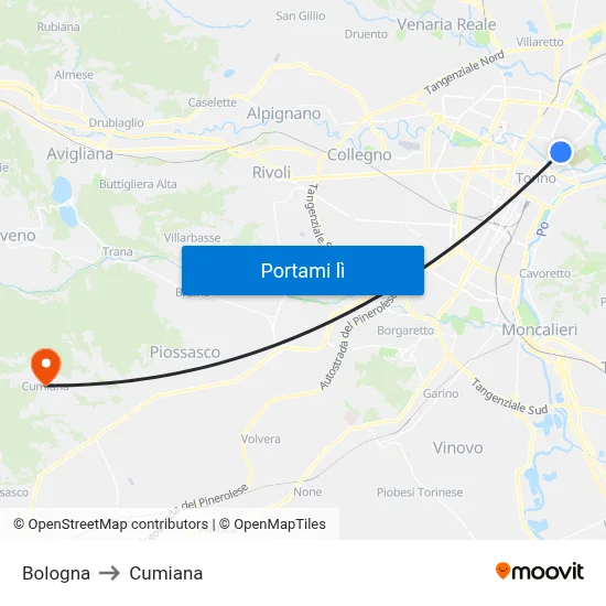 Bologna to Cumiana map