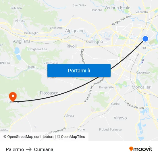 Palermo to Cumiana map