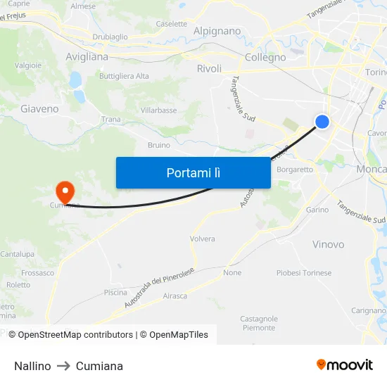 Nallino to Cumiana map