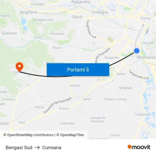 Bengasi Sud to Cumiana map
