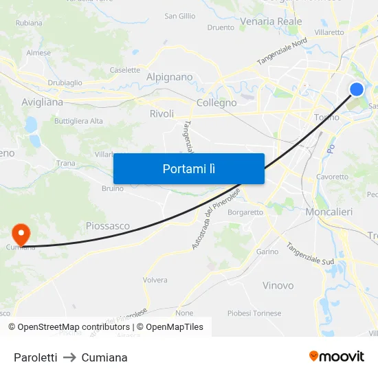 Paroletti to Cumiana map
