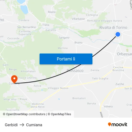 Gerbidi to Cumiana map