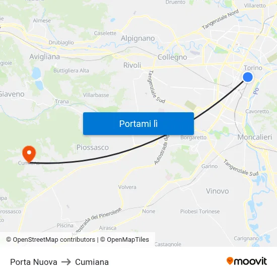 Porta Nuova to Cumiana map