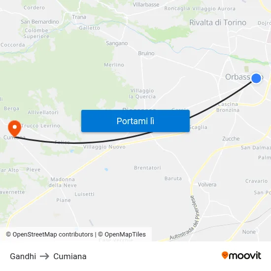 Gandhi to Cumiana map