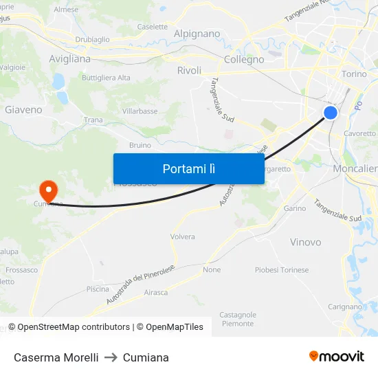 Caserma Morelli to Cumiana map