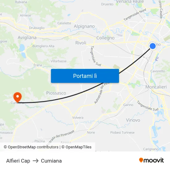 Alfieri Cap to Cumiana map