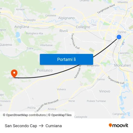 San Secondo Cap to Cumiana map